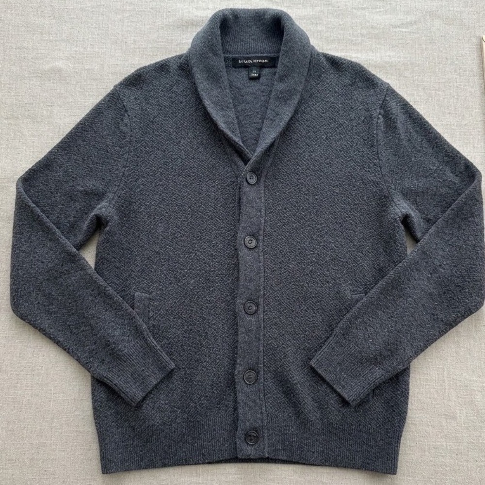 Banana Republic Mens Shawl Collar Cardigan Gray Button Front Sweater M